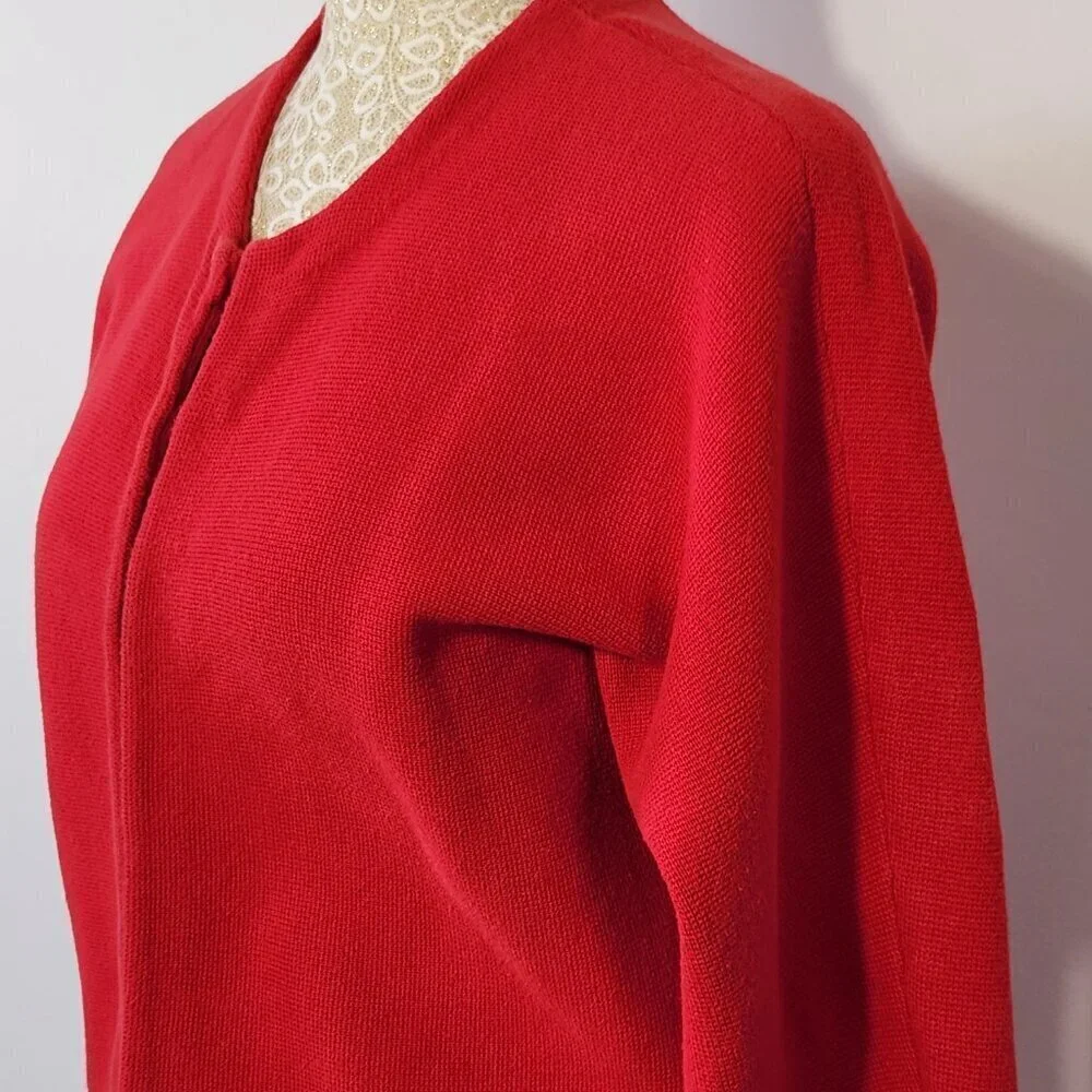 Chico's Size 2/12-L Red Long Sleeve 3/4 Clasp Front Cardigan Sweater Jacket City